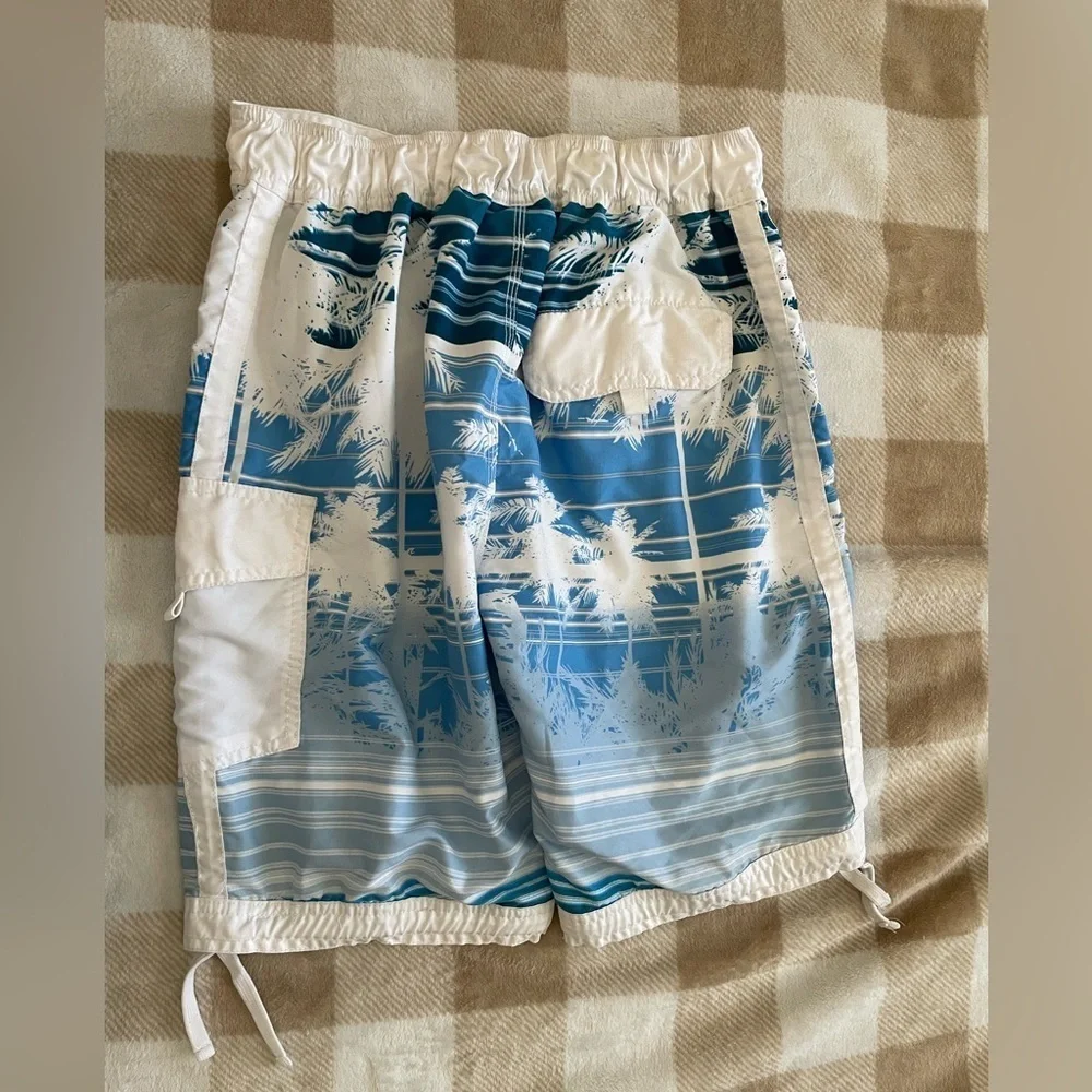 White Mesh Palm Tree Swim Shorts by U.S. Apparel